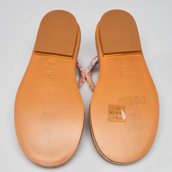 Chanel Pink/Yellow Fabric Braided Fabric Flat Sandals Size 5/35.5 - Picture 3 of 5
